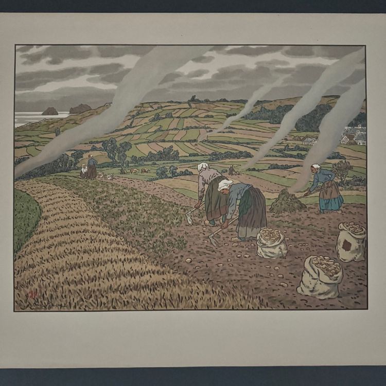 Lithographie par Henri Rivière Au Vent de Noroît - Le Travail des Champs