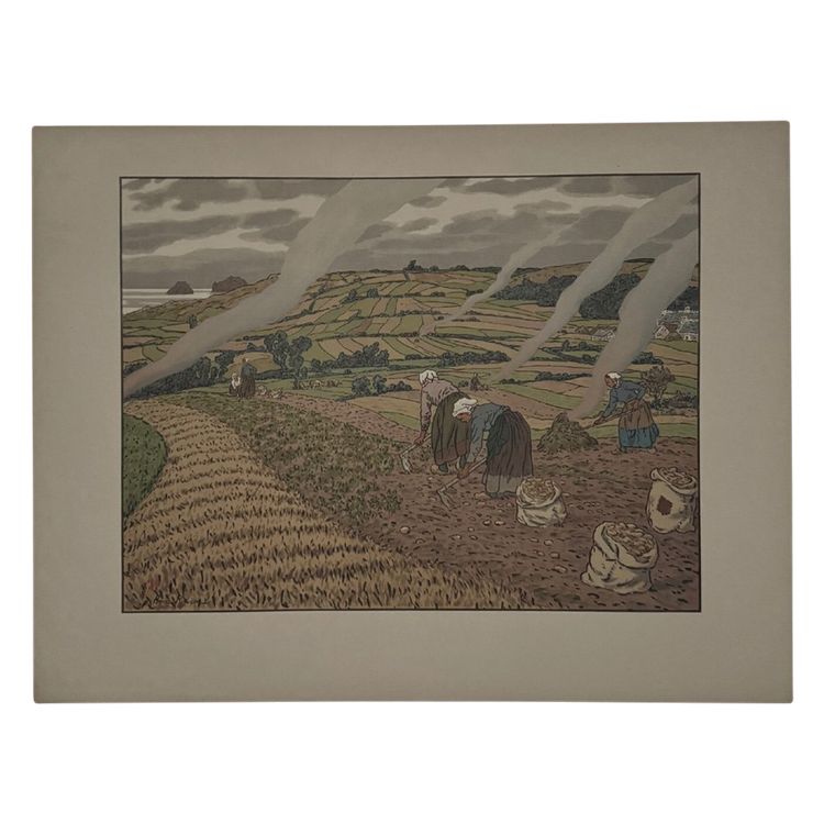 Lithographie par Henri Rivière Au Vent de Noroît - Le Travail des Champs