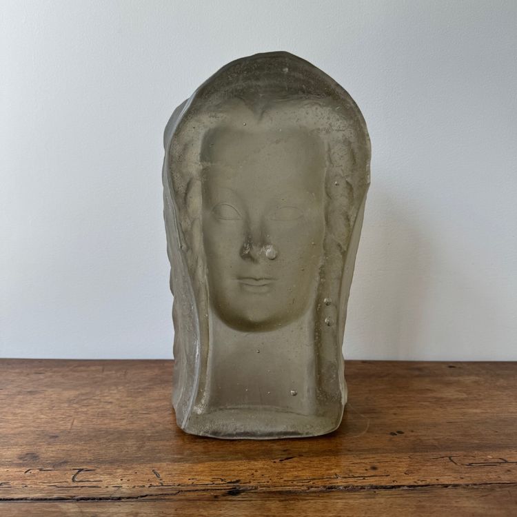Scultura di Lucien Lafaye, volto femminile in vetro modellato, circa 1950