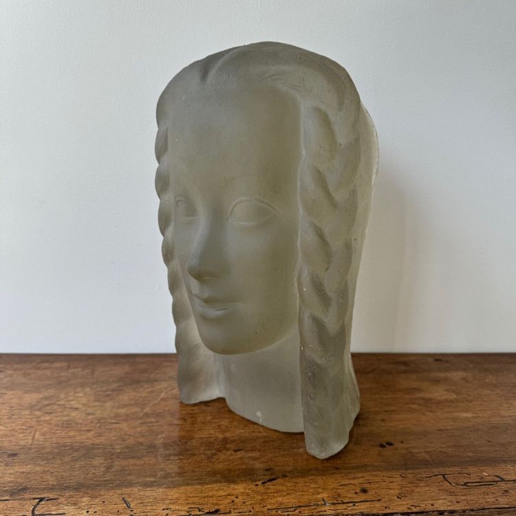 Scultura di Lucien Lafaye, volto femminile in vetro modellato, circa 1950