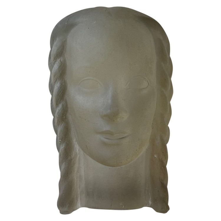 Scultura di Lucien Lafaye, volto femminile in vetro modellato, circa 1950