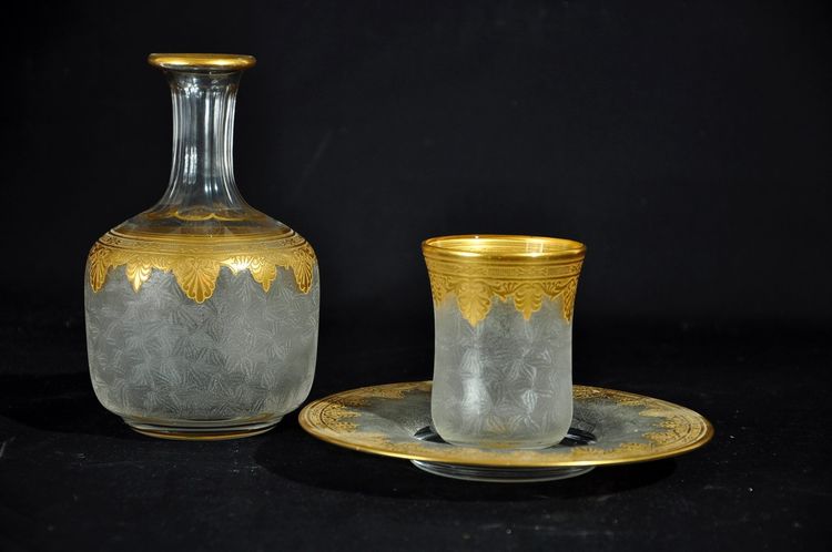 Cristal gravé Service de nuit dorure XIXe siècle