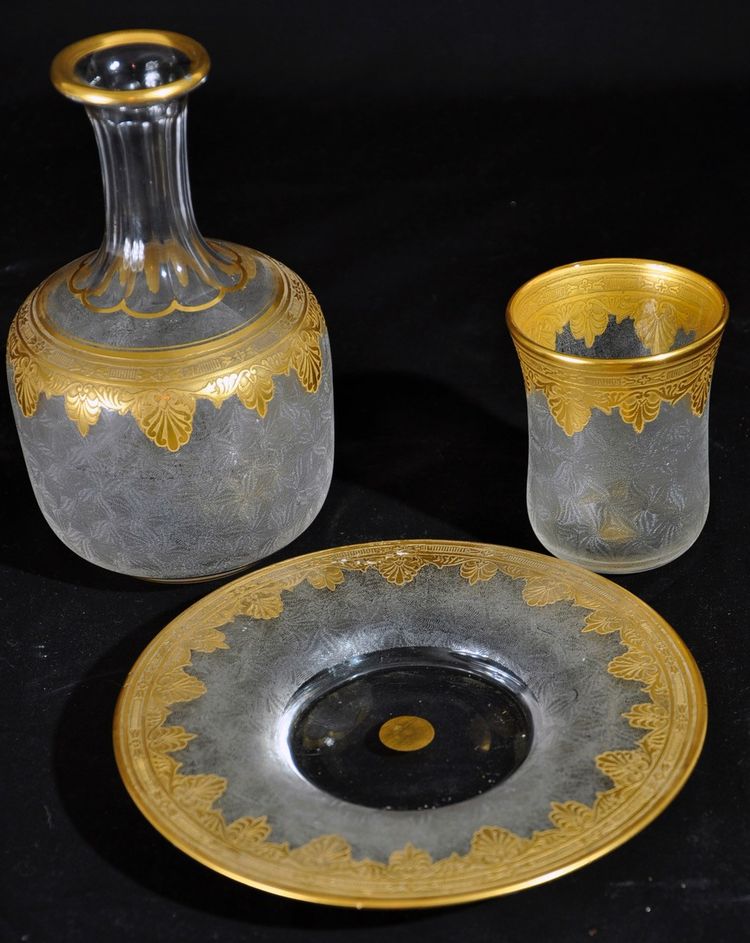 Cristal gravé Service de nuit dorure XIXe siècle