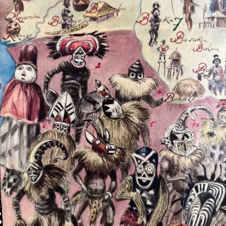 Manifesto coloniale, grande mappa illustrata del Congo Belga, Ruanda-Urundi, 1930