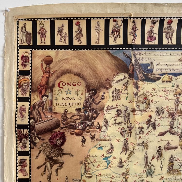 Manifesto coloniale, grande mappa illustrata del Congo Belga, Ruanda-Urundi, 1930