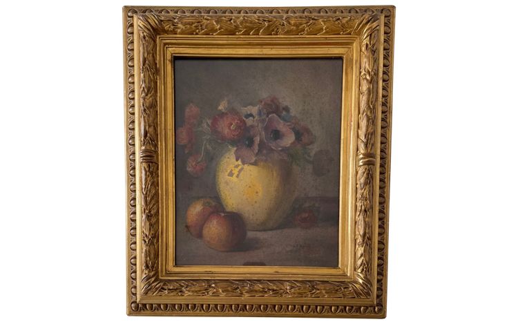 Aquarelle nature morte bouquet de fleurs XIXe par L.A. Rigault