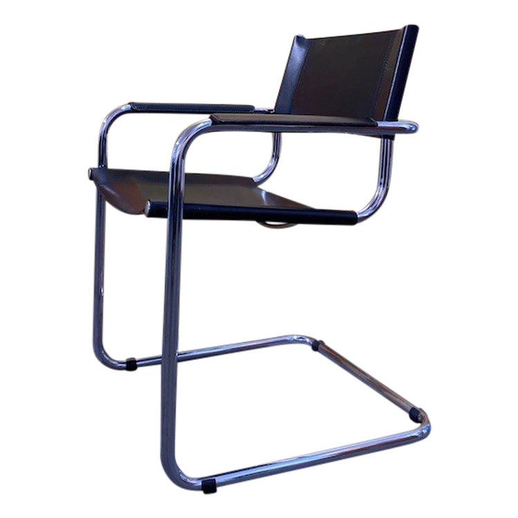 Fauteuil en cuir noir et chrome - Edition des années 80