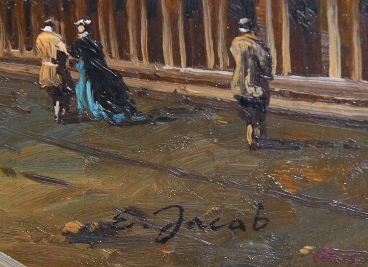 E. JACOB (19. - 20. Jh.) Öl auf Leinwand Ansicht von Venedig Der Markusplatz