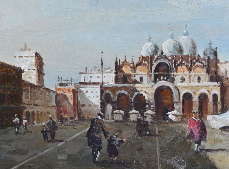E. JACOB (19. - 20. Jh.) Öl auf Leinwand Ansicht von Venedig Der Markusplatz