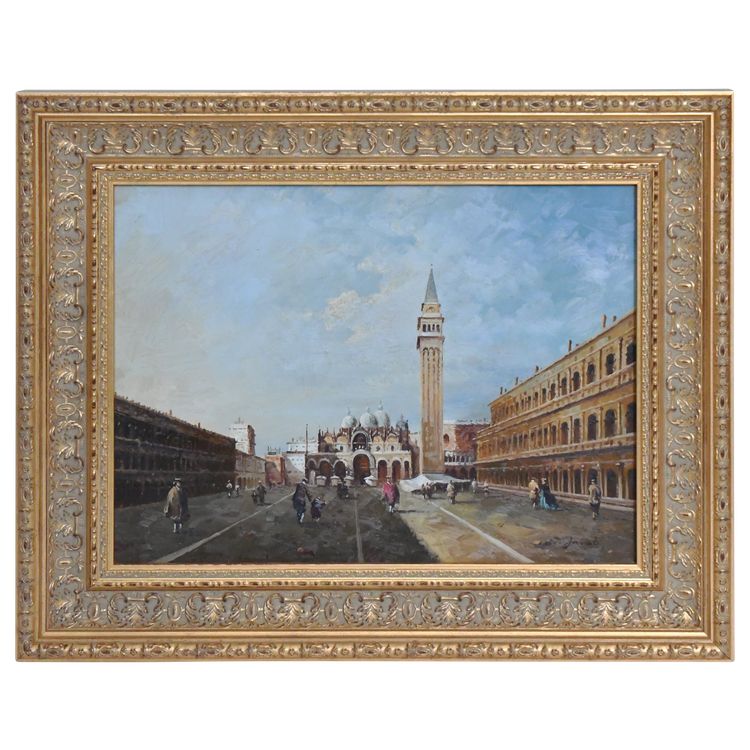 E. JACOB (19. - 20. Jh.) Öl auf Leinwand Ansicht von Venedig Der Markusplatz