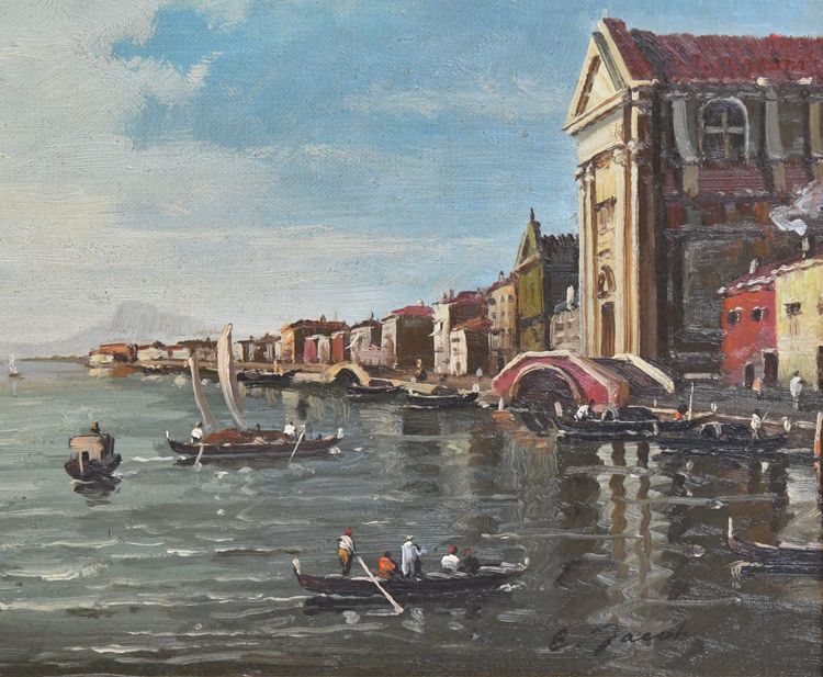 E. JACOB (19. - 20. Jh.) Öl auf Leinwand Ansicht von Venedig mit Gondeln