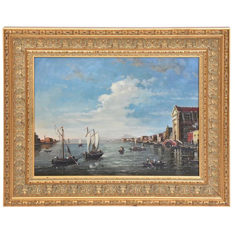 E. JACOB (19. - 20. Jh.) Öl auf Leinwand Ansicht von Venedig mit Gondeln