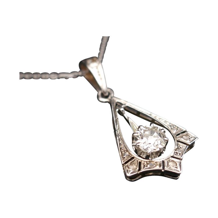 Art-Deco-Anhänger Diamant 0,53 ct Gold Und Platin, Goldkette.