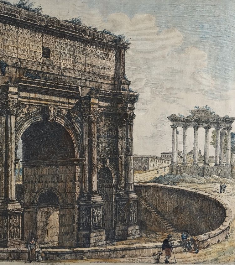 Roma l'Arco di Trionfo di Septime Sévère Incisione antica Architettura del XIX secolo