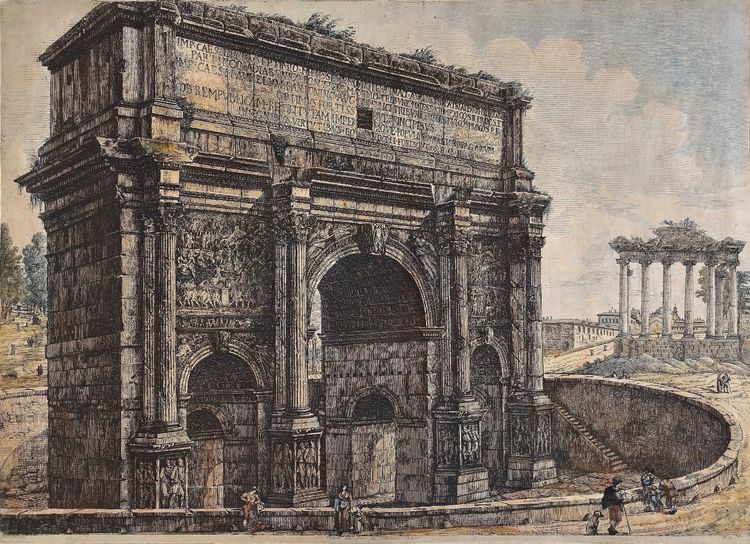Roma l'Arco di Trionfo di Septime Sévère Incisione antica Architettura del XIX secolo