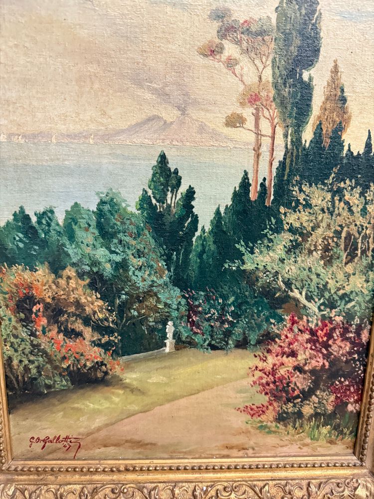 Antikes Ölgemälde auf Tafel Neapel, Vesuv 1947, Gallotti, 58x37 cm