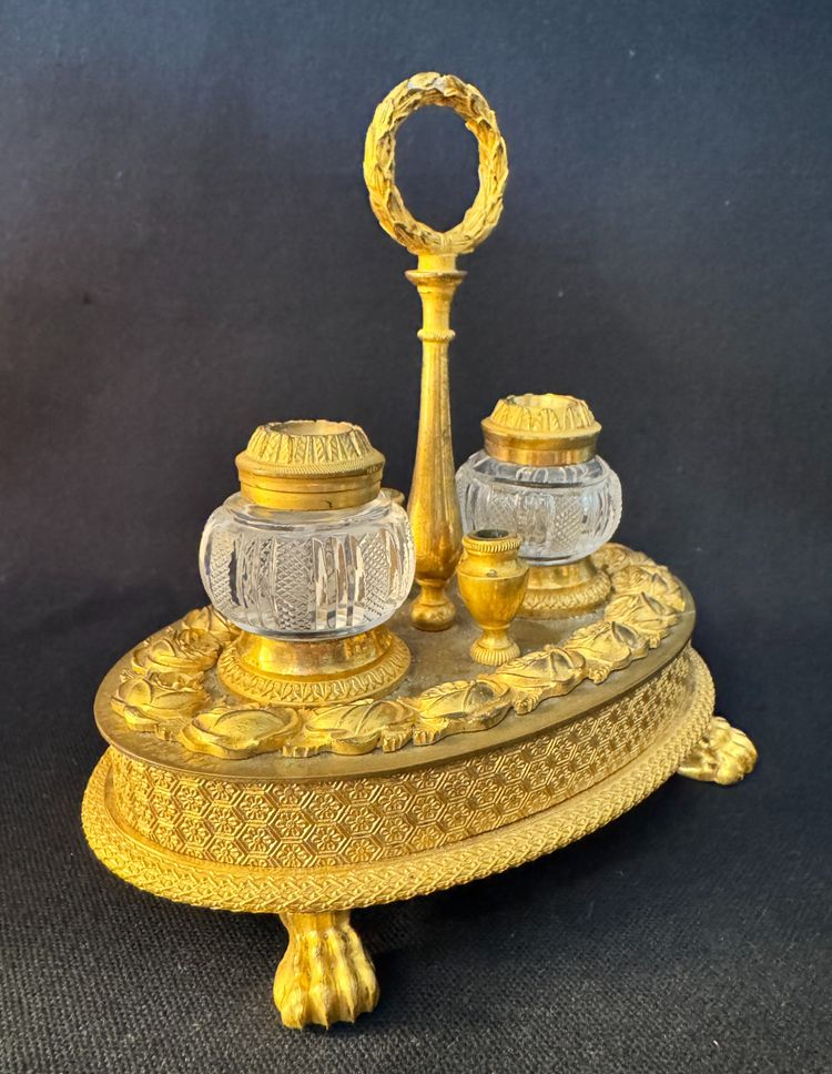 Encrier Empire cristal et bronze doré 