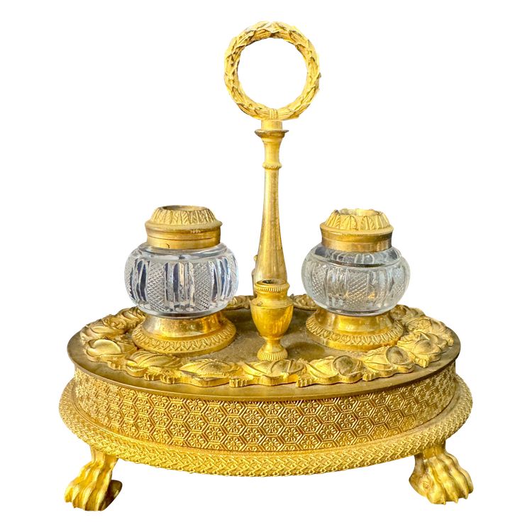 Encrier Empire cristal et bronze doré 
