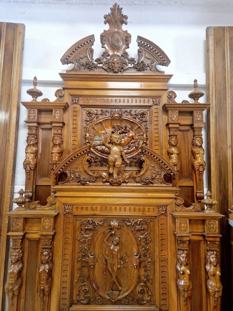 Antique Italian Reniassance Bed Heavily Carved Walnut