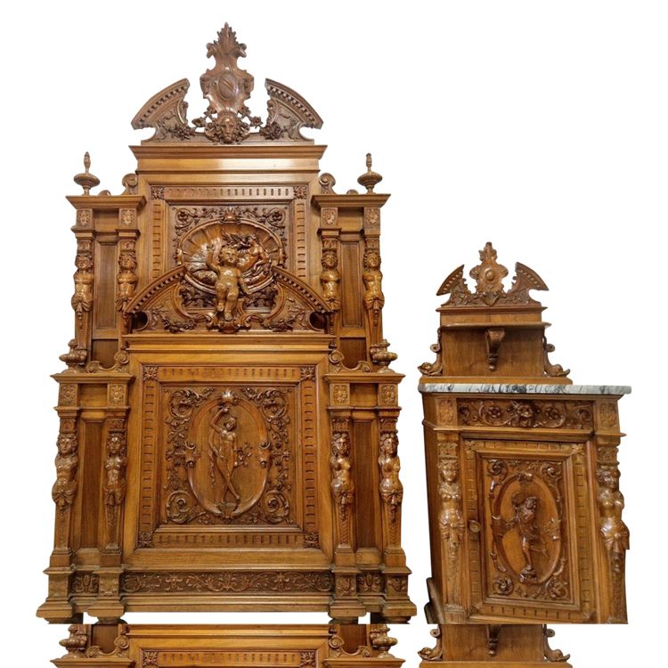 Antique Italian Reniassance Bed Heavily Carved Walnut