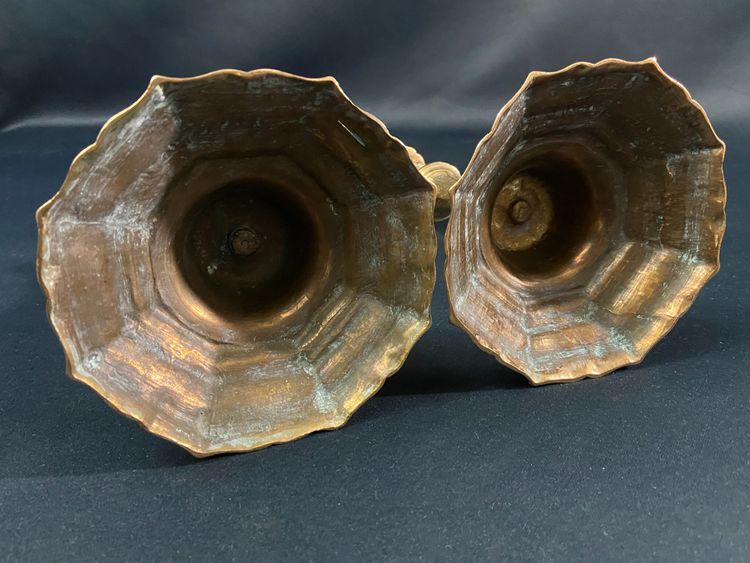 Pair of brass candlesticks with chased decoration 18th Regency period