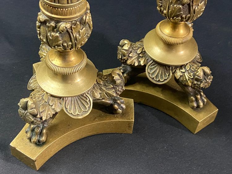 Pair of Restauration-period gilt bronze and chased candlestick torches