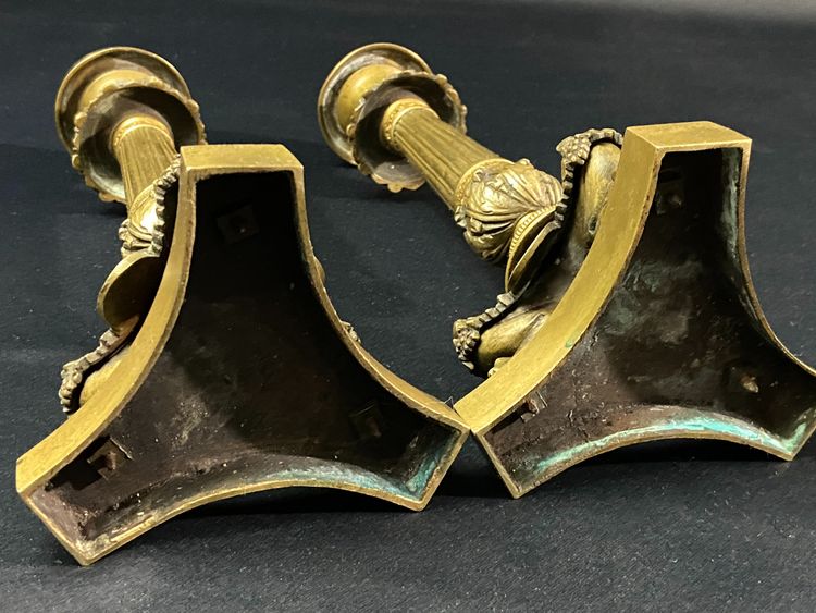 Pair of Restauration-period gilt bronze and chased candlestick torches