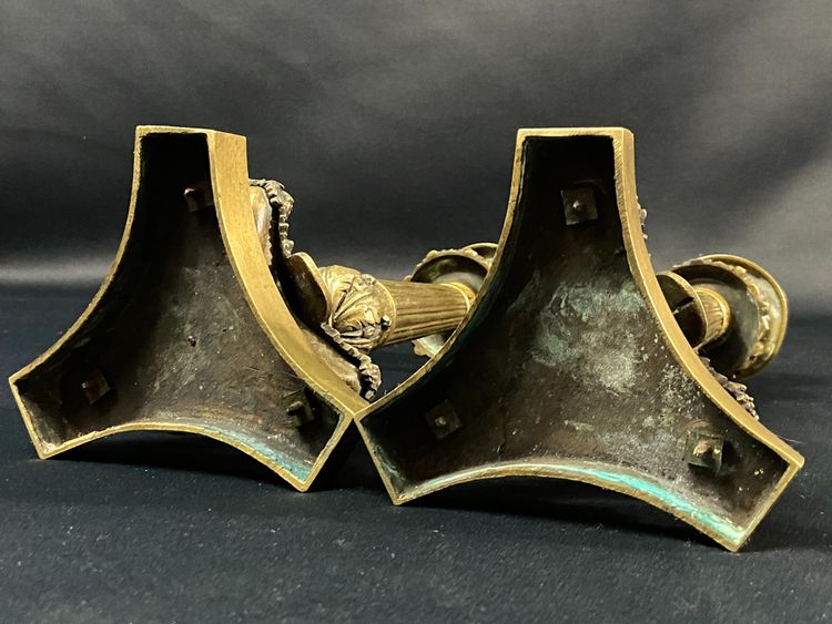 Pair of Restauration-period gilt bronze and chased candlestick torches