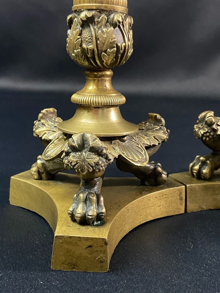 Pair of Restauration-period gilt bronze and chased candlestick torches