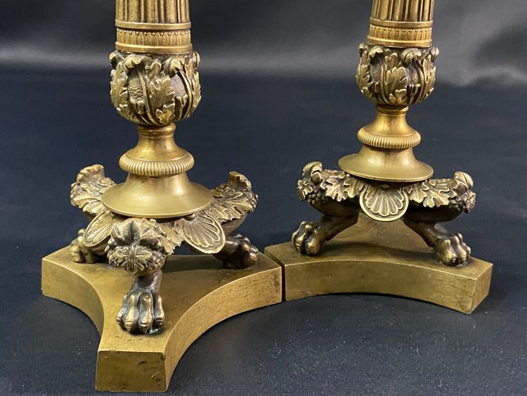 Pair of Restauration-period gilt bronze and chased candlestick torches