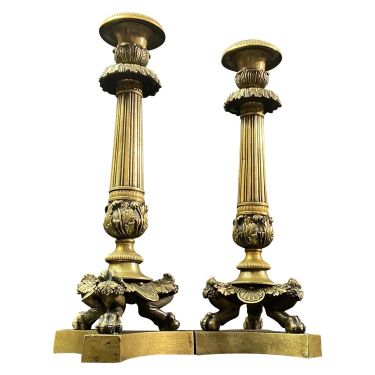 Pair of Restauration-period gilt bronze and chased candlestick torches