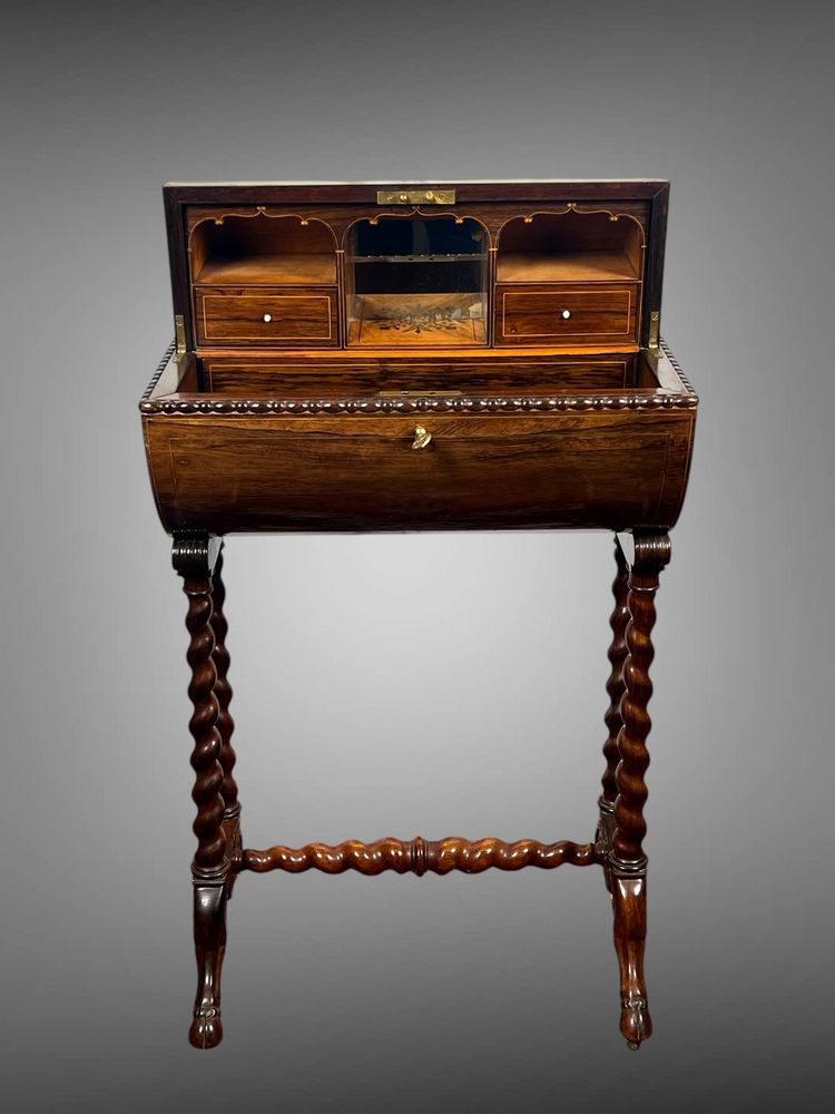 ORIGINAL MARQUETRY WORK IN THE CHARLES X PERIOD OPENING WITH A CYLINDER
