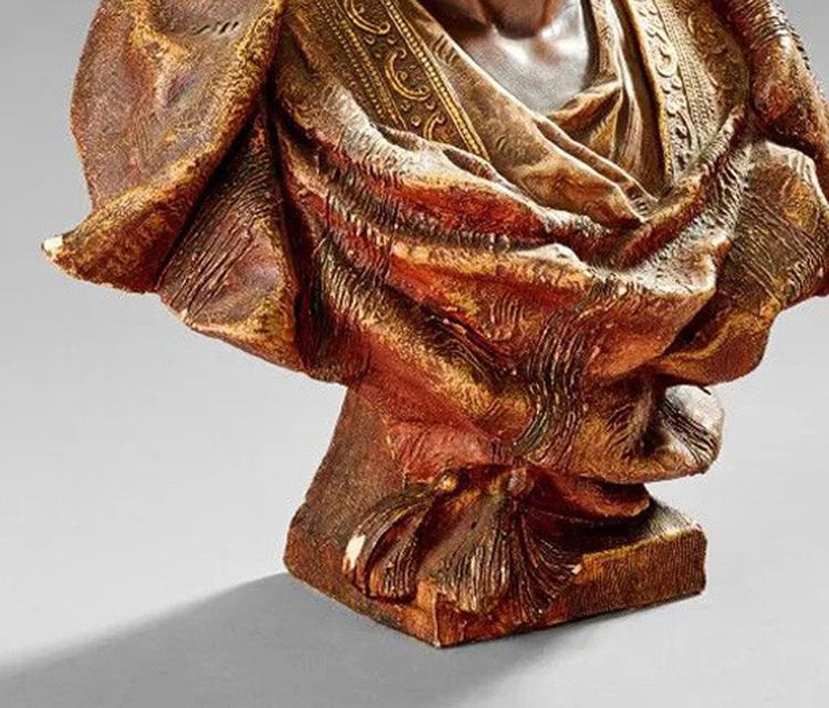 Friedrich Goldscheider (1845 - 1897). Busto in terracotta policroma circa 1890