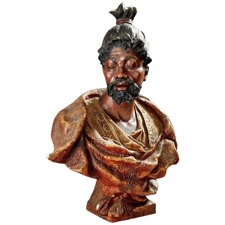 Friedrich Goldscheider (1845 - 1897). Busto in terracotta policroma circa 1890