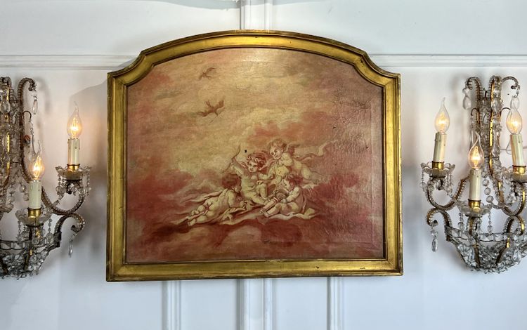 DIPINTO DI FALEGNAMERIA / PIANO DELLA PORTA / OLIO SU TELA CON DECORAZIONE DI PUTTI
