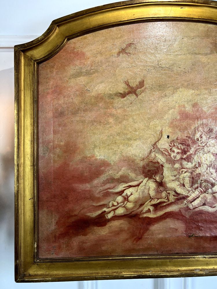 DIPINTO DI FALEGNAMERIA / PIANO DELLA PORTA / OLIO SU TELA CON DECORAZIONE DI PUTTI