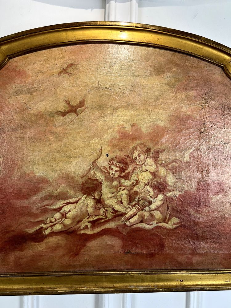 DIPINTO DI FALEGNAMERIA / PIANO DELLA PORTA / OLIO SU TELA CON DECORAZIONE DI PUTTI