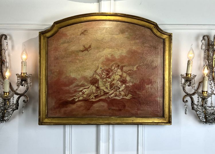 DIPINTO DI FALEGNAMERIA / PIANO DELLA PORTA / OLIO SU TELA CON DECORAZIONE DI PUTTI