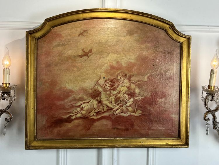 DIPINTO DI FALEGNAMERIA / PIANO DELLA PORTA / OLIO SU TELA CON DECORAZIONE DI PUTTI