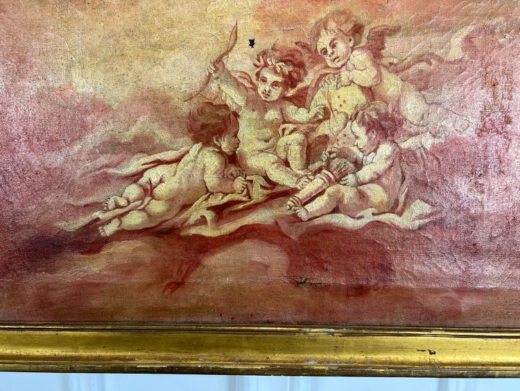DIPINTO DI FALEGNAMERIA / PIANO DELLA PORTA / OLIO SU TELA CON DECORAZIONE DI PUTTI