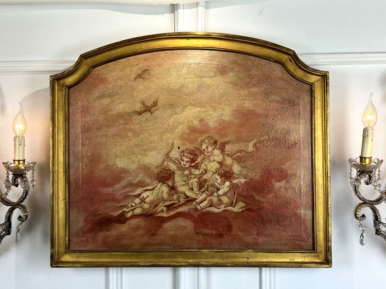 DIPINTO DI FALEGNAMERIA / PIANO DELLA PORTA / OLIO SU TELA CON DECORAZIONE DI PUTTI