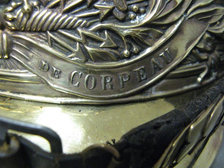 Casque De Sapeur Pompier Mle 1855 De La Commune De Corpeau Second Empire Napoléon III.