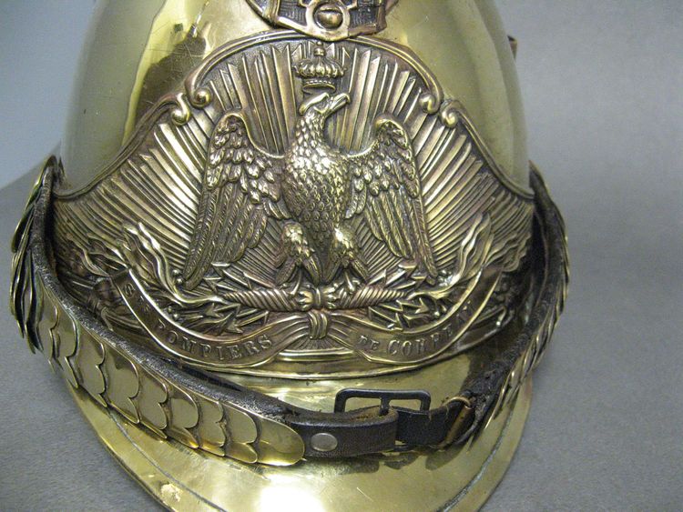 Casque De Sapeur Pompier Mle 1855 De La Commune De Corpeau Second Empire Napoléon III.