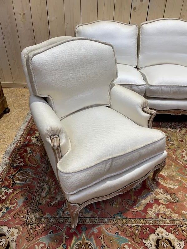 Sofa lounge and pair of Louis XV style armchairs