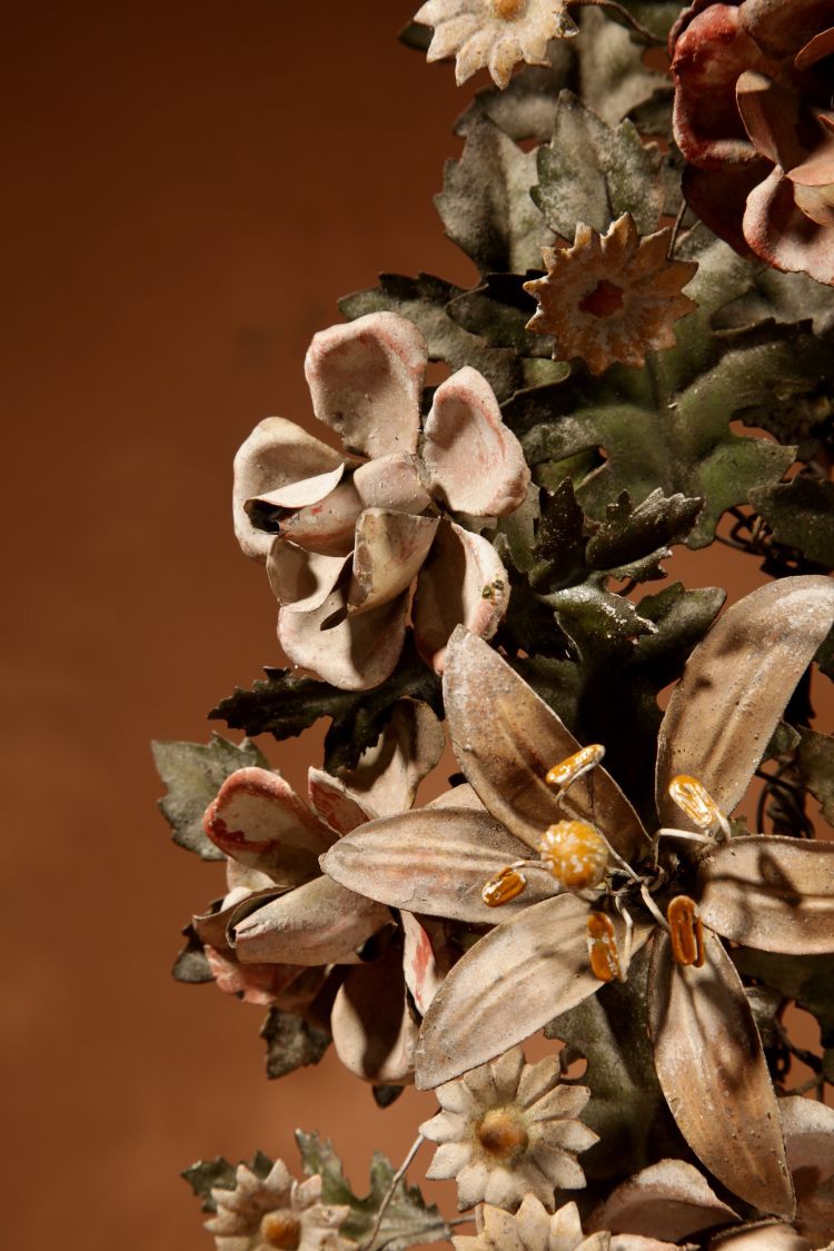Highly decorative Italian flower vases in sheet metal and brass, circa 1850-1870