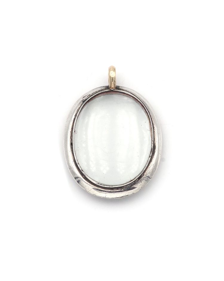 Pendentif loupe grenats en argent et or 18k, loupe ancienne, bijou anglais, médaillon loupe