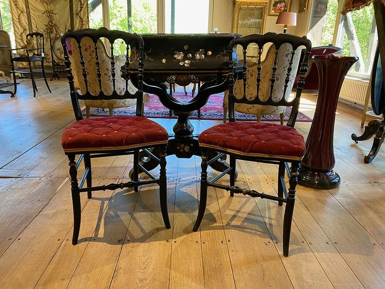 Pair of Napoleon III chairs, raspberry red velvet upholstered seats