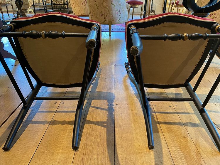 Pair of Napoleon III chairs, raspberry red velvet upholstered seats