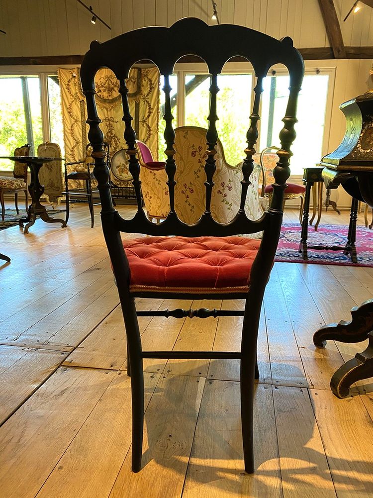 Pair of Napoleon III chairs, raspberry red velvet upholstered seats