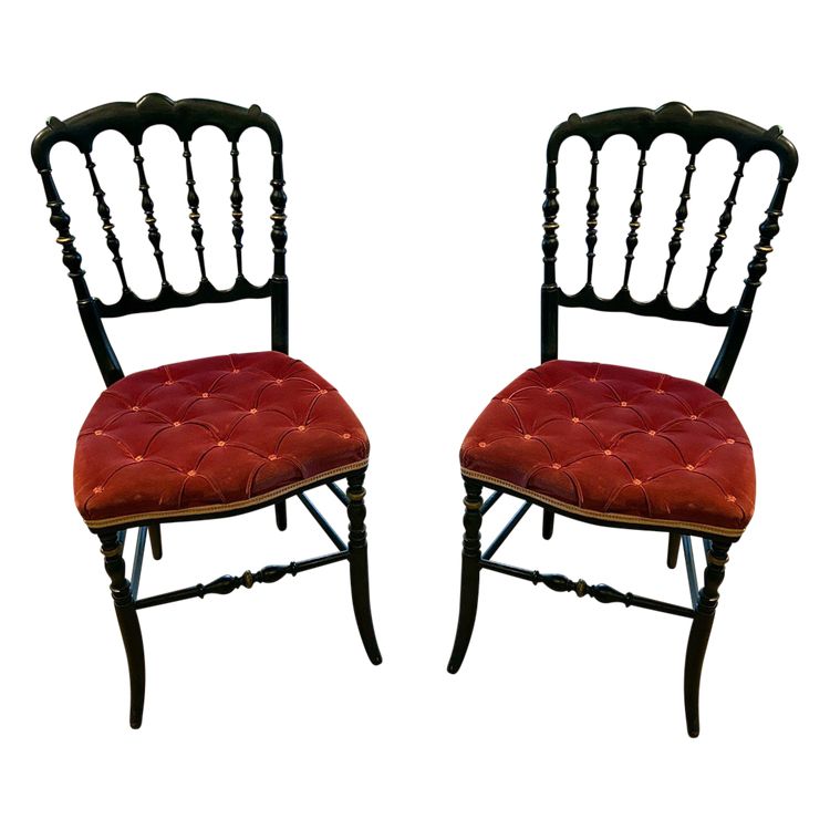 Pair of Napoleon III chairs, raspberry red velvet upholstered seats